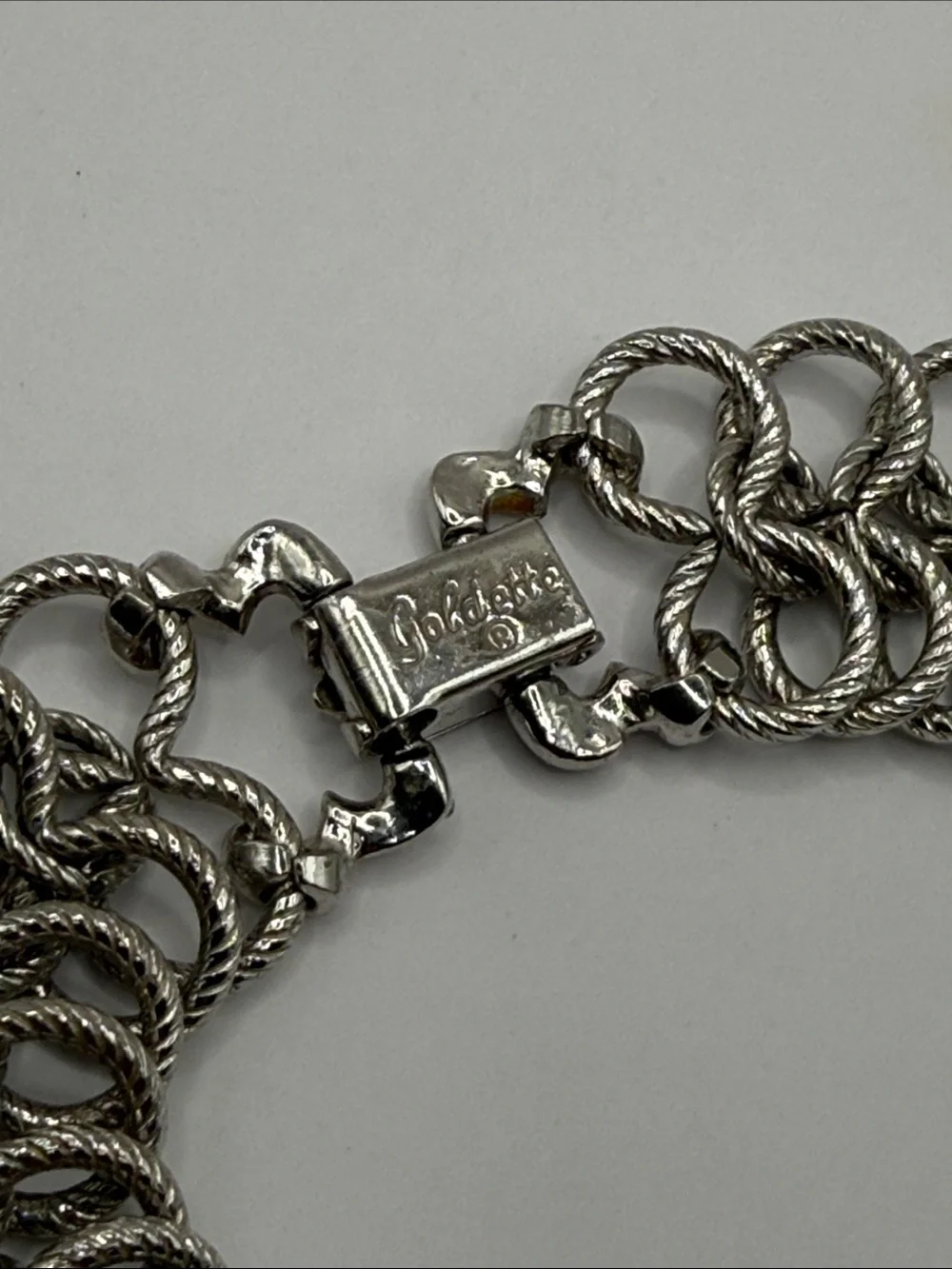 Vintage Goldette Silver Tone Chain Link Bangle Cuff Statement Bracelet